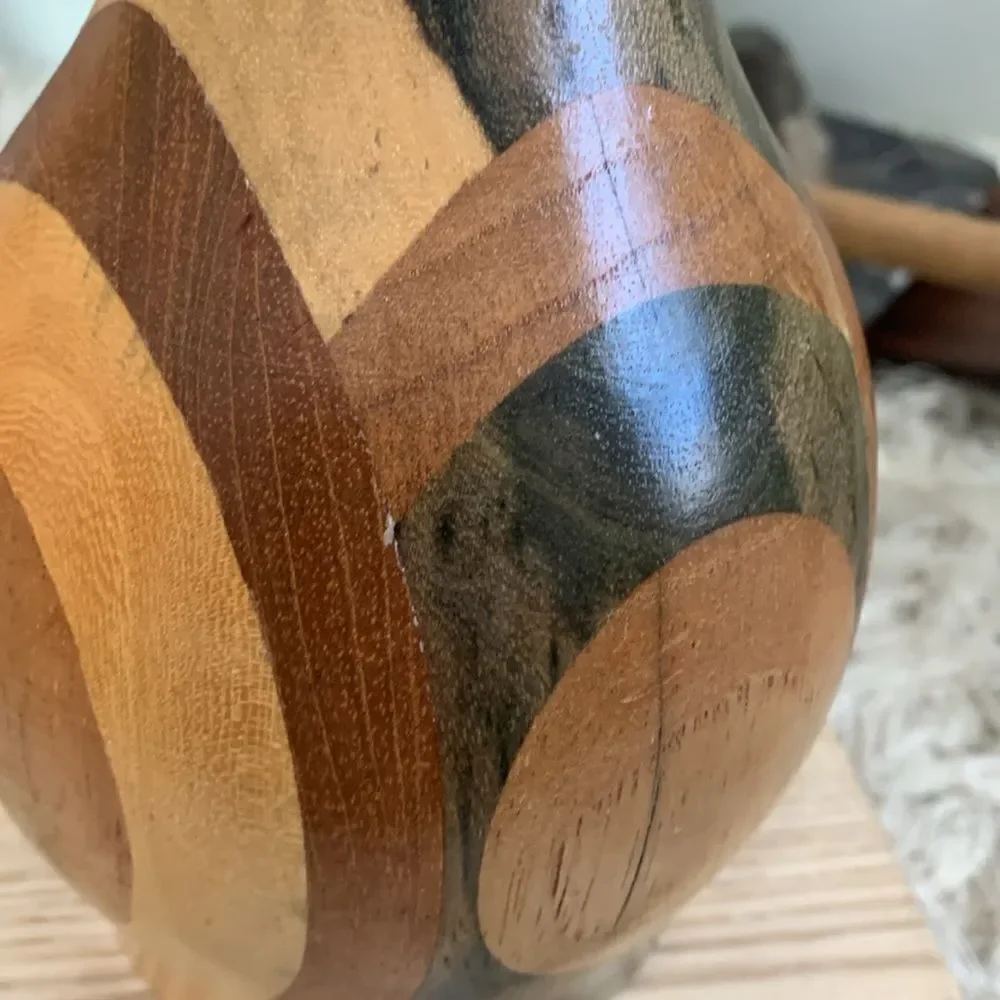Decorative Handcrafted Wooden Vase Unsigned Made With Multiple Varieties Of Wood